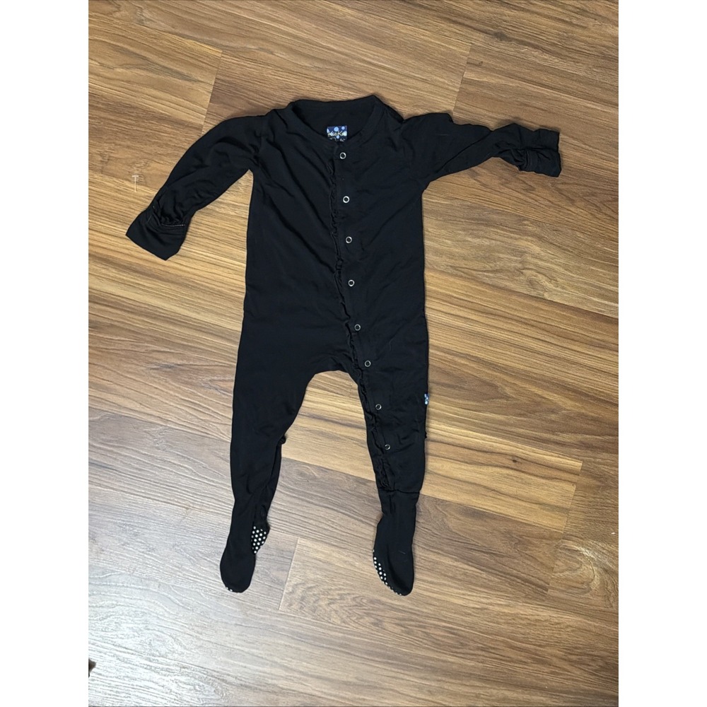 Kickee Pants Baby Girls6-9 Months Black Ruffle Footed Sleeper Pajamas VGC Bamboo
